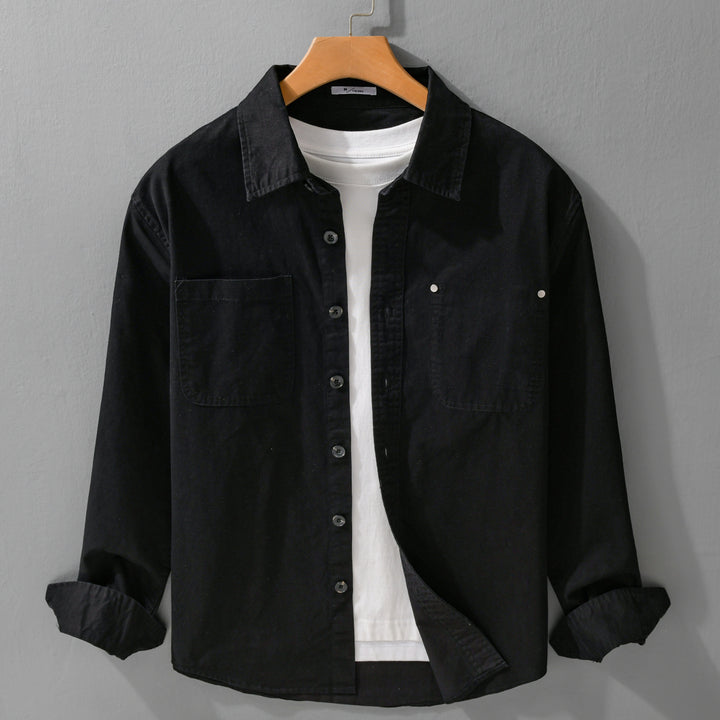 Herren Relaxed-Fit Baumwoll-Overshirt-Jacke mit Doppelbrusttaschen und Kentkragen Echoarchiv