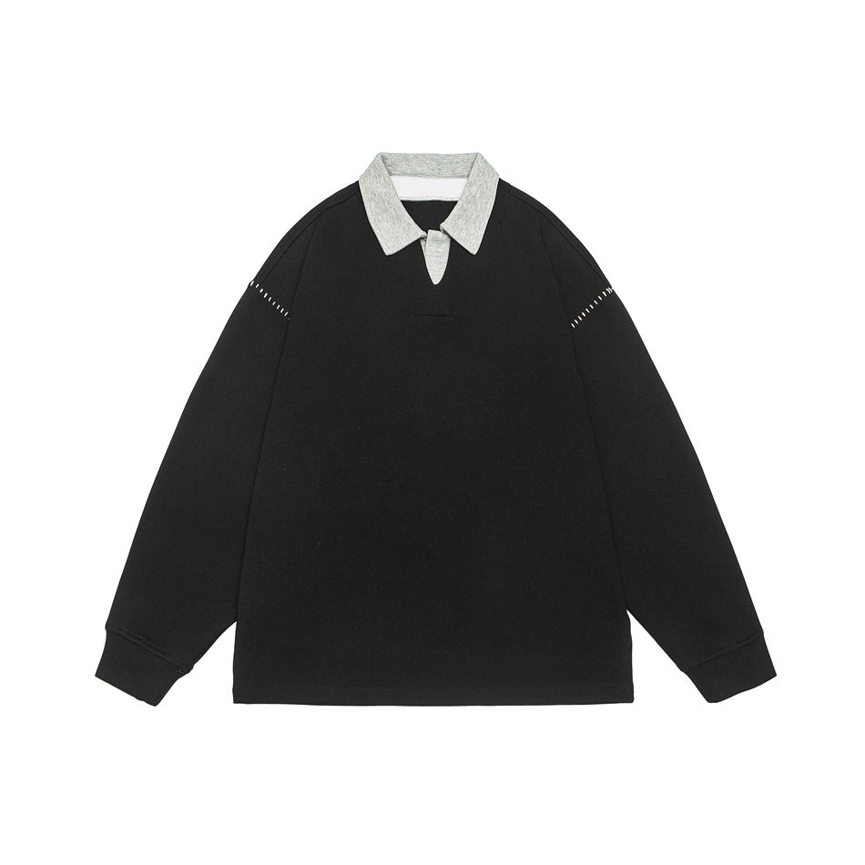 Herren Relaxed-Sweatshirt mit Polokragen und dekorativer Schulternaht Echoarchiv