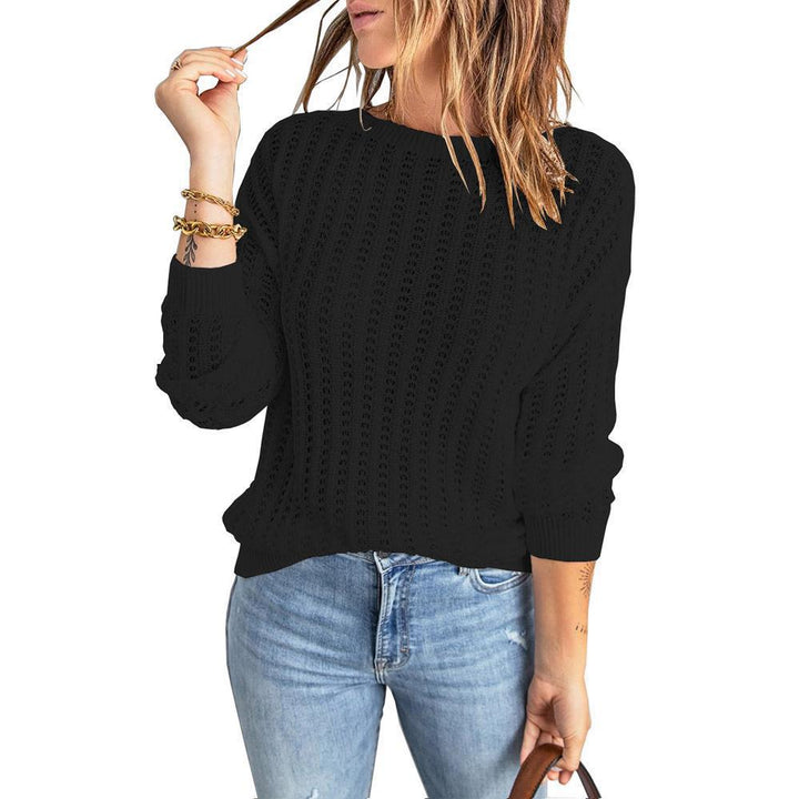 Damen Lockerer Ajour-Strickpullover mit Rundhalsausschnitt und Rippbündchen Echoarchiv