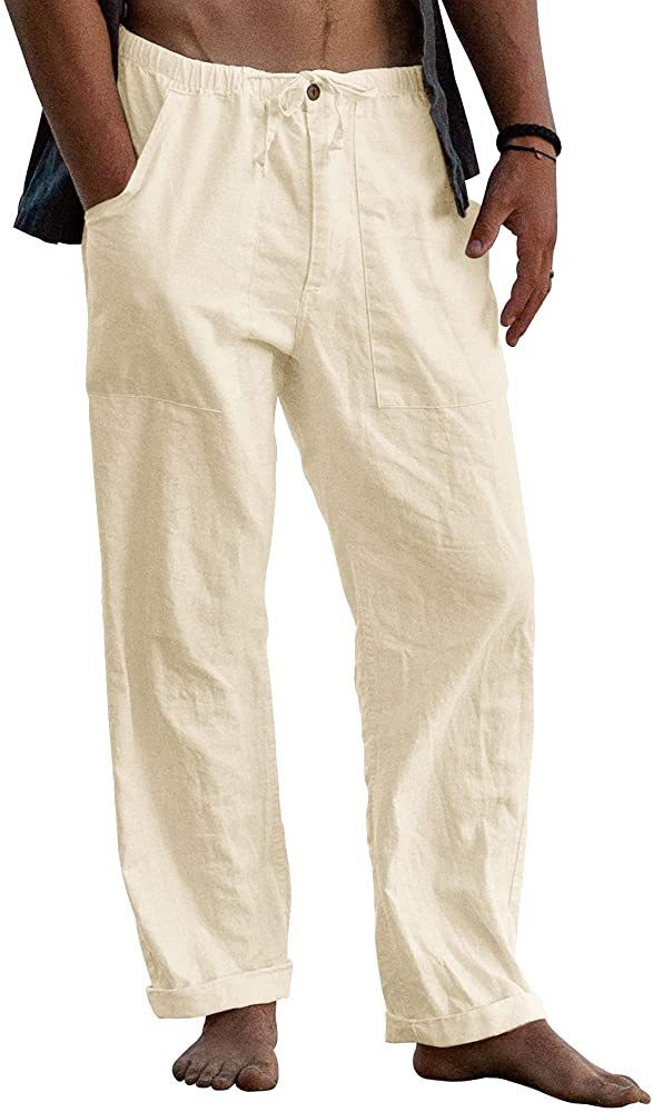 Herren nan leichte Leinenhose mit elastischem Bund und geradem Schnitt Echo Archiv