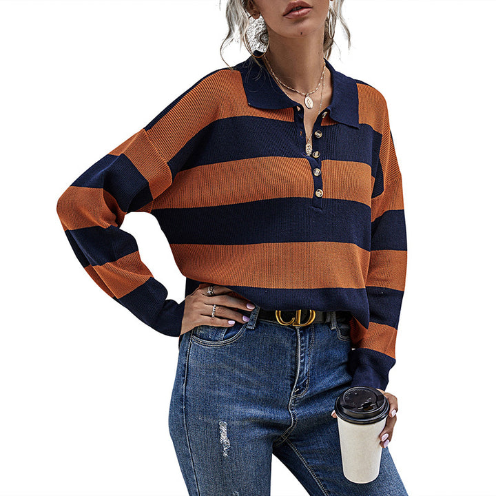 Damen Eleganter Pullover mit Polo-Kragen und Streifen Echo Archiv