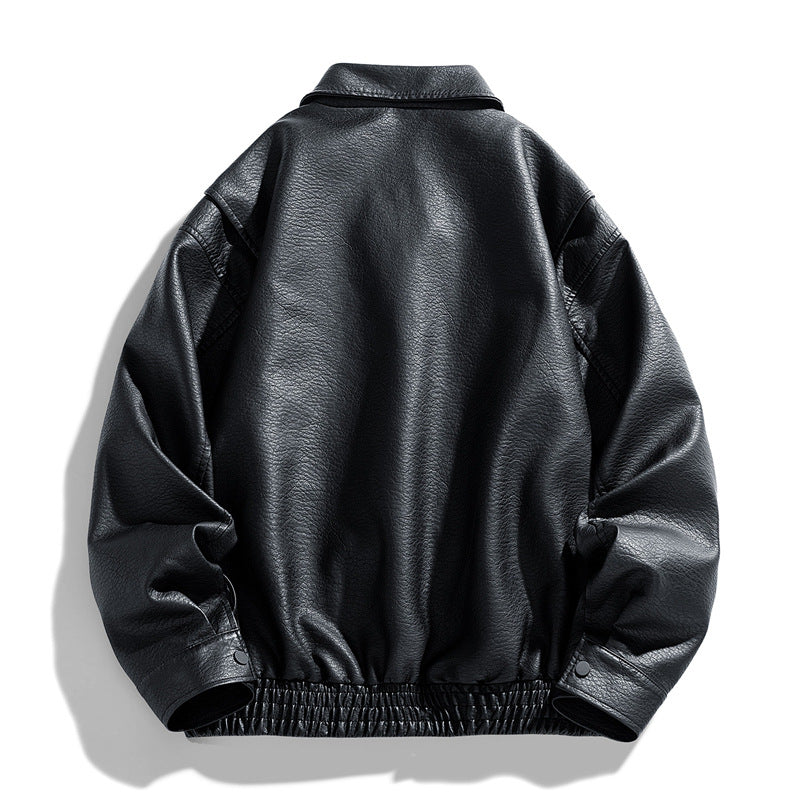 Herren lässige Kunstlederjacke mit praktischen Taschen und elastischem Bund Echoarchiv