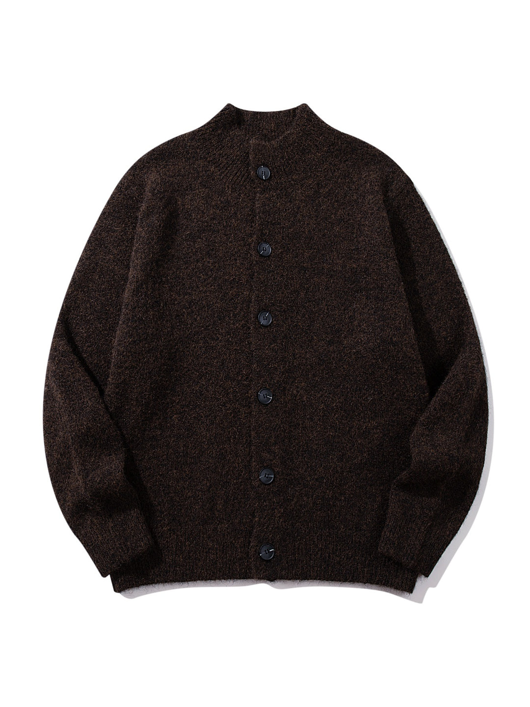 Unisex Grobgestrickte Bouclé-Cardigan mit Stehkragen und Knopfleiste Echoarchiv