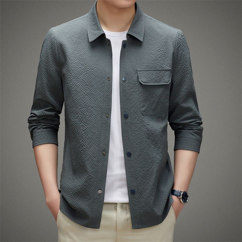 Herren Legeres strukturiertes Overshirt mit Brusttasche und Knopfleiste Echo Archiv