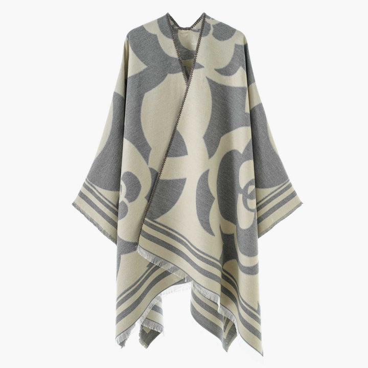 Damen Grobgewebter Jacquard-Überwurf mit großflächigem Ornamentmuster und Zierfransen – Avérine
