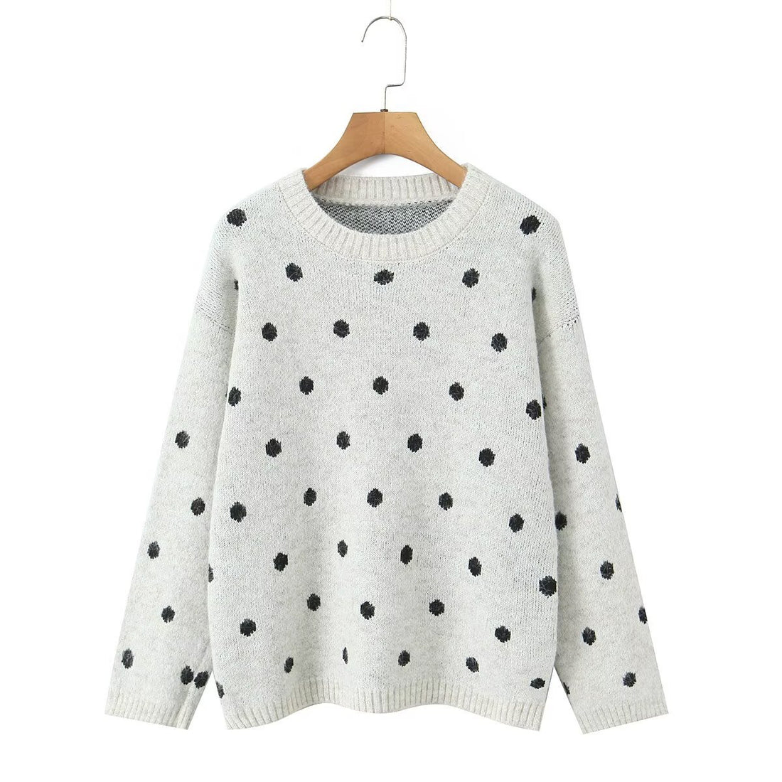 Damen Gepunkteter Oversize-Strickpullover mit Rundhalsausschnitt Echoarchiv