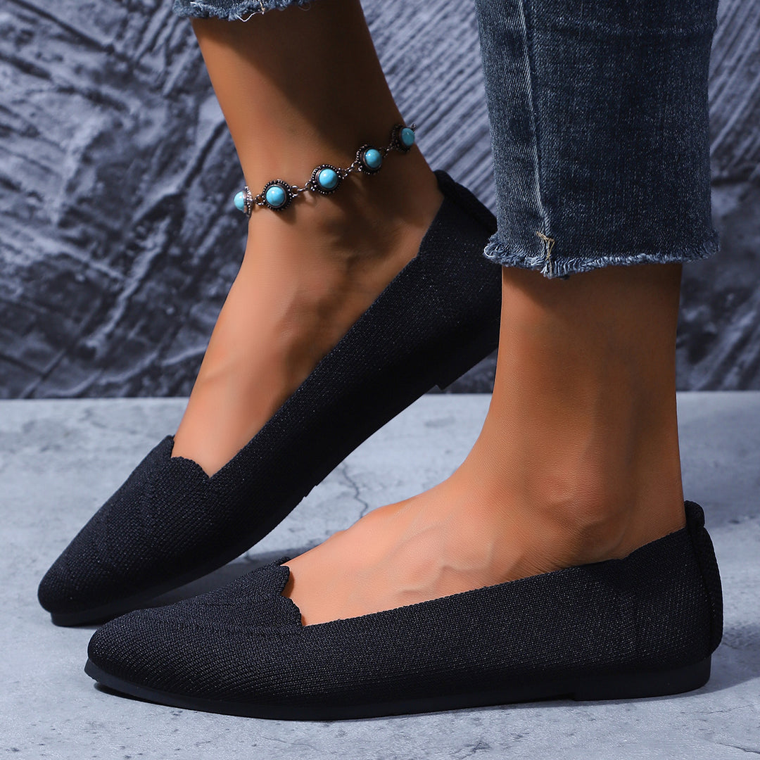 Damen  spitze Ballerina-Slipper mit wellenförmiger Kantenverzierung und gestricktem Obermaterial Echo Archiv