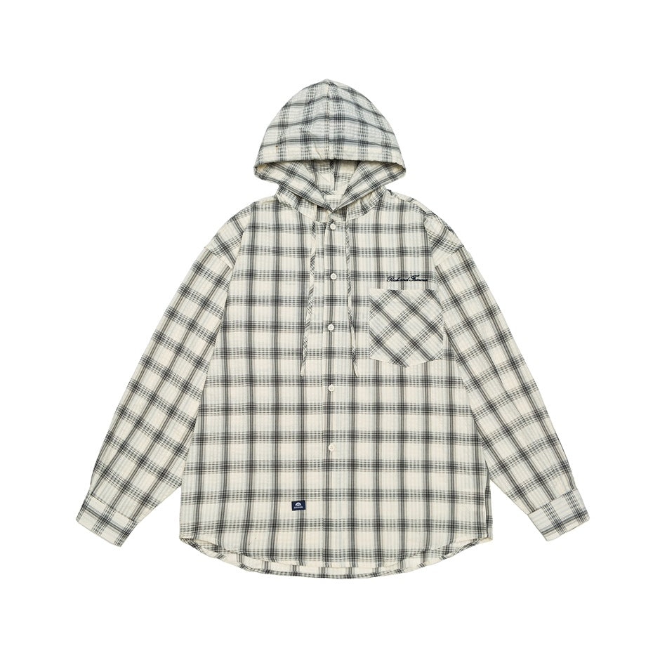 Unisex Kapuzen‑Overshirt im karierten Flanell‑Look mit Brusttasche und Knopfleiste Echoarchiv