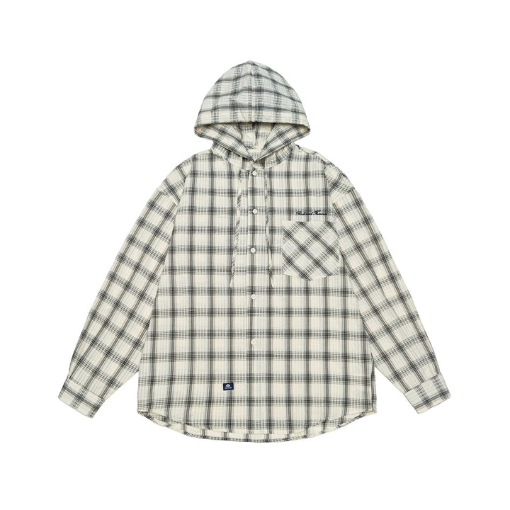 Unisex Kapuzen‑Overshirt im karierten Flanell‑Look mit Brusttasche und Knopfleiste Echoarchiv