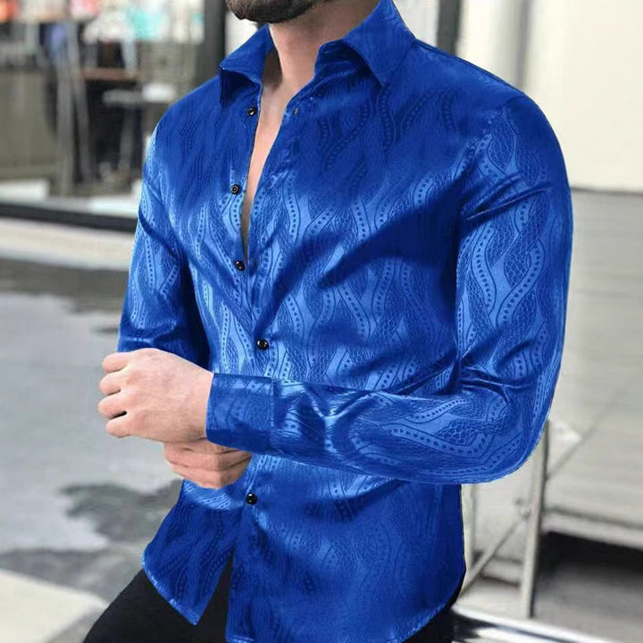 Herren Slim-Fit Hemd mit elegantem Wellenmuster Echoarchiv