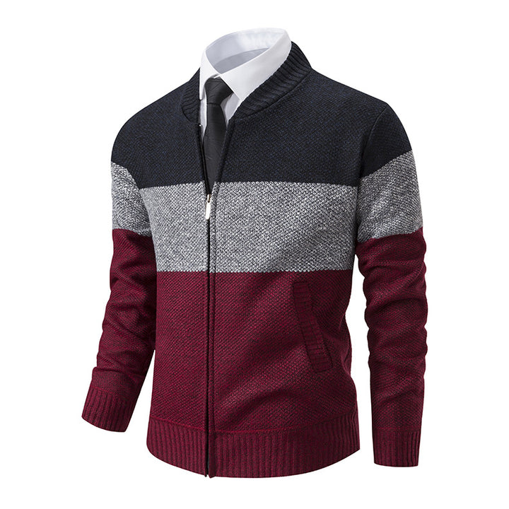 Herren Strukturierte Blockstreifen‑Strickjacke mit Frontzip, Stehkragen und Eingrifftaschen Echo Archiv