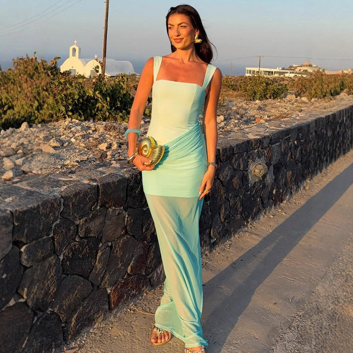 Damen Elegantes Maxikleid mit raffinierten Drapierungen und transparentem Rock Echo Archiv