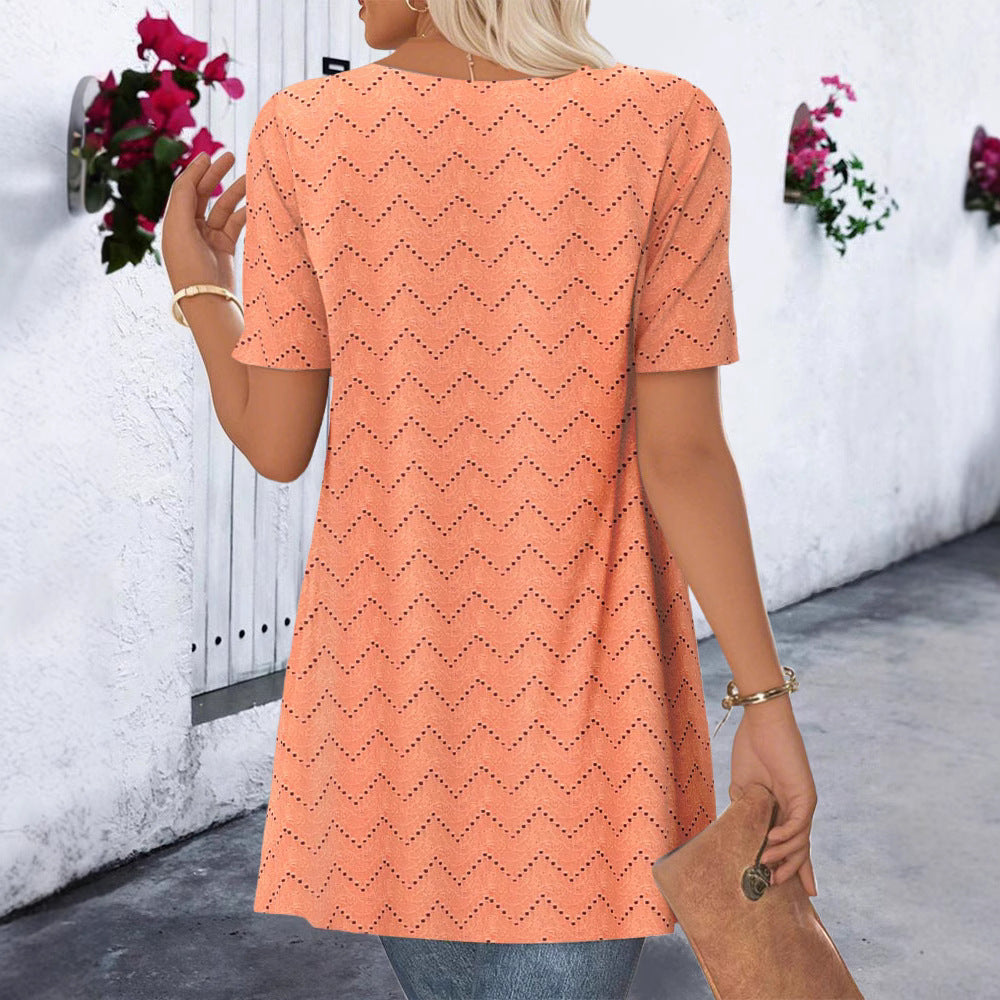 Damen nan Ajourstrick-Cardigan mit asymmetrischem Zipfelsaum und kurzen Ärmeln Echo Archiv