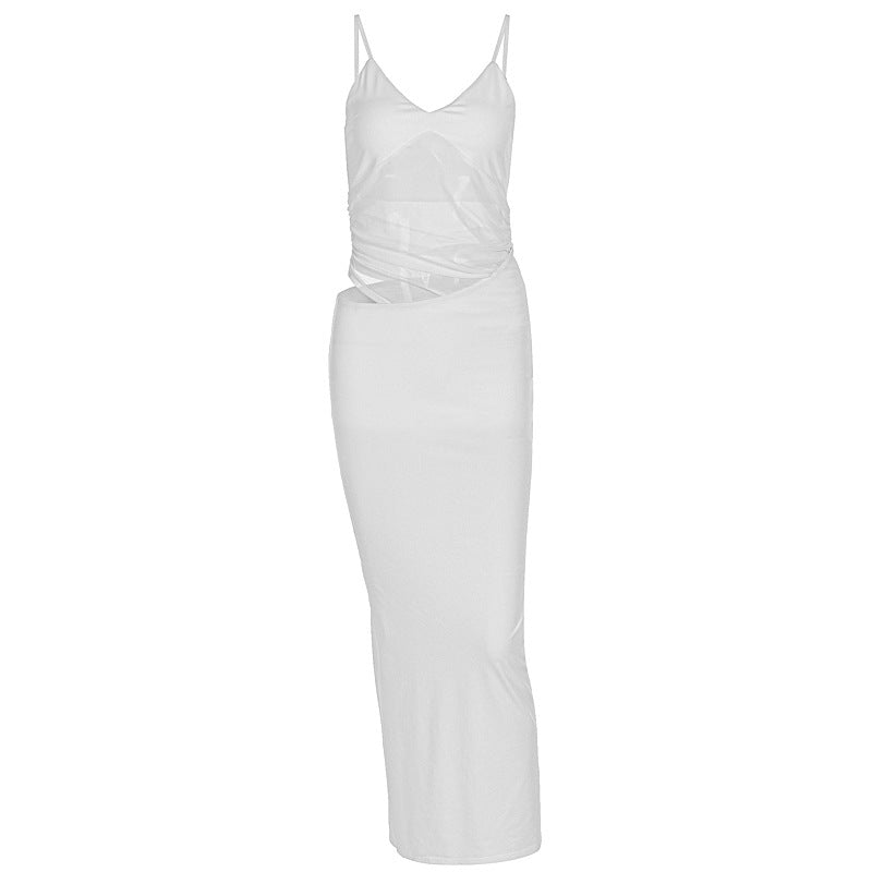 Damen elegantes bodenlanges Wickelkleid mit feinen Trägern und figurformendem Design Echo Archiv
