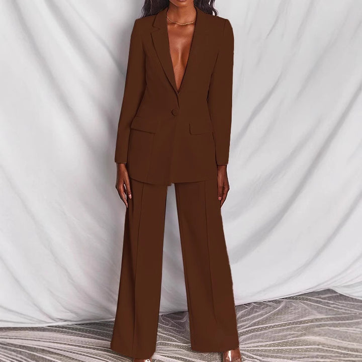 Damen nan taillierter Ein-Knopf-Blazer mit Pattentaschen und weiter Palazzo-Hose Hosenanzug Echo Archiv
