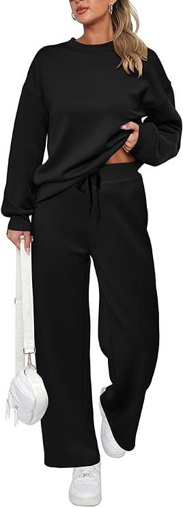 Damen zweiteiliges French-Terry Lounge-Set mit oversized Rundhals-Pullover und weitem Highwaist-Jogger – Avérine