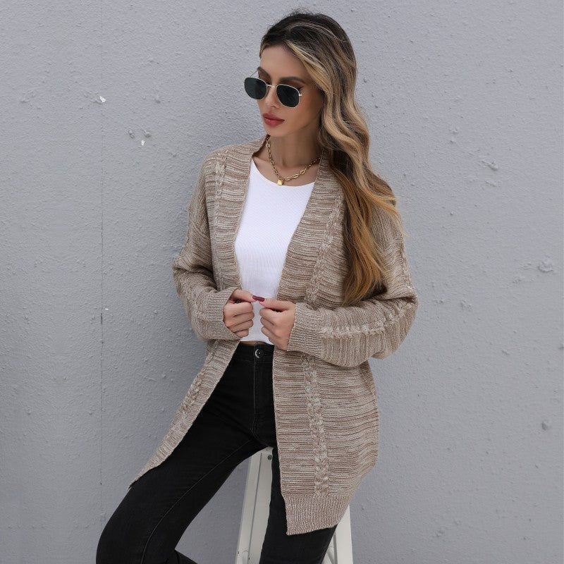 Damen Lässiger Oversize-Strickcardigan mit Zopfmuster offener Front Echoarchiv