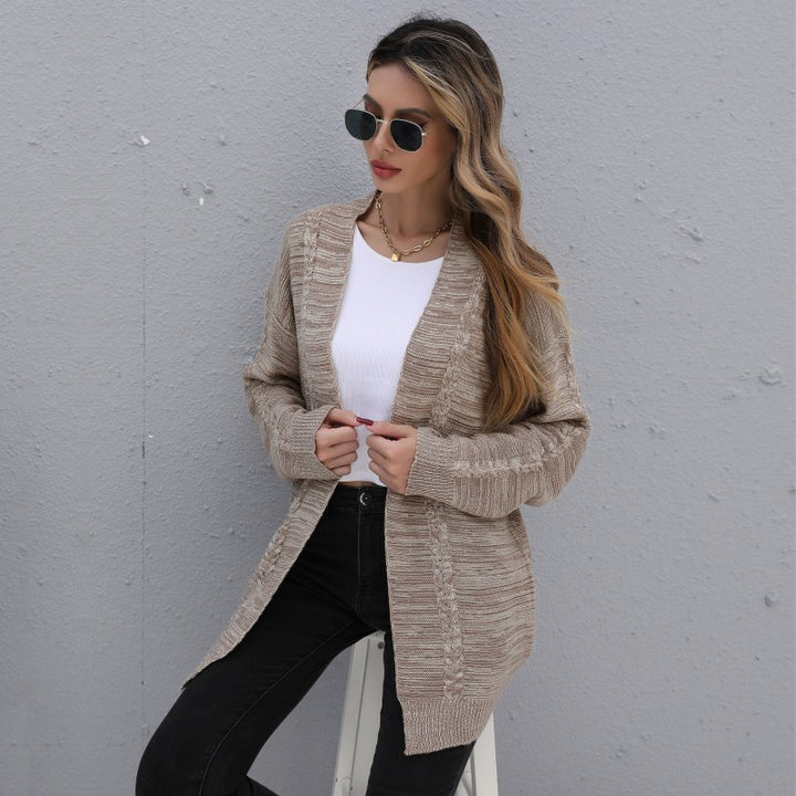 Damen Lässiger Oversize-Strickcardigan mit Zopfmuster offener Front Echoarchiv