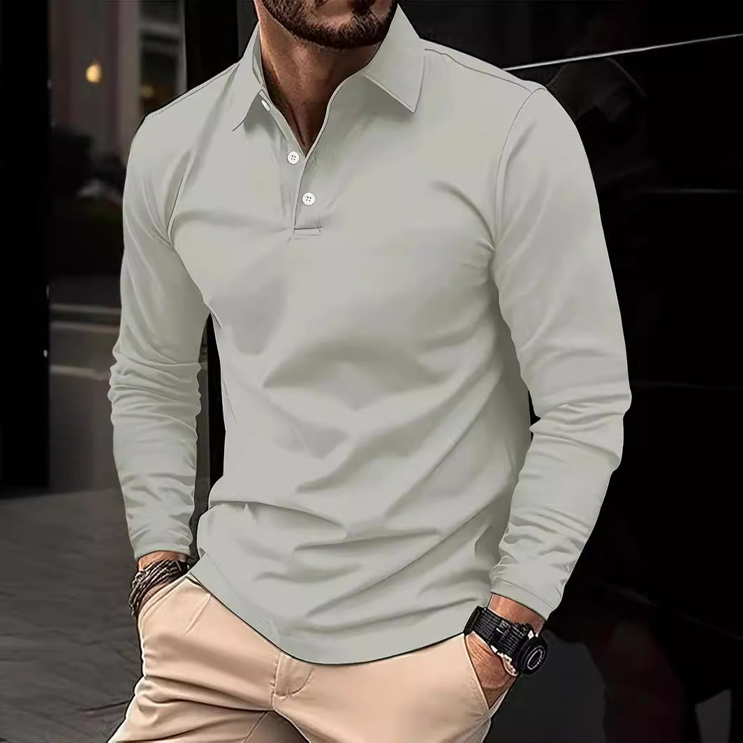 Herren elegantes Langarm-Polohemd mit modischem Kragen Echoarchiv