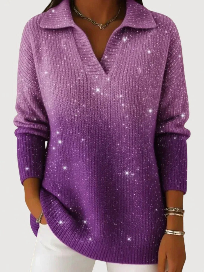 Damen Modischer Strickpullover mit V-Ausschnitt – Mavelle