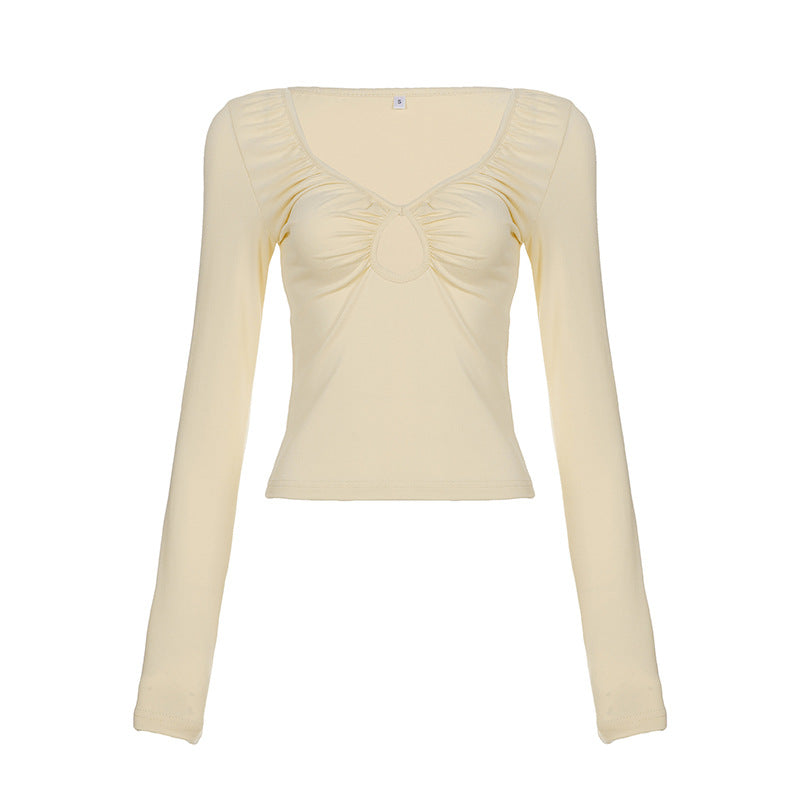 Damen nan tailliertes Langarmshirt mit tiefem V-Ausschnitt, Raffung und Schlüssel‑Cutout Echo Archiv