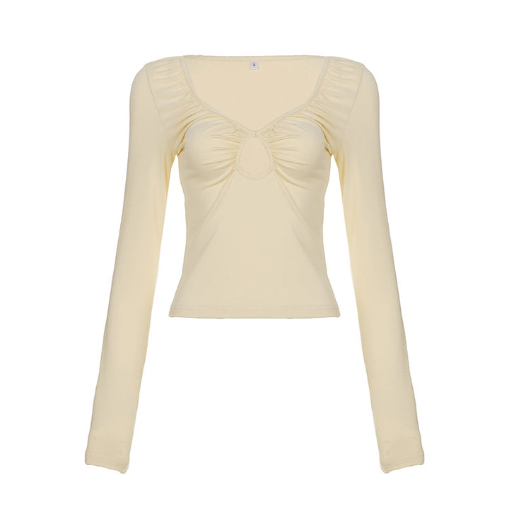 Damen nan tailliertes Langarmshirt mit tiefem V-Ausschnitt, Raffung und Schlüssel‑Cutout Echo Archiv