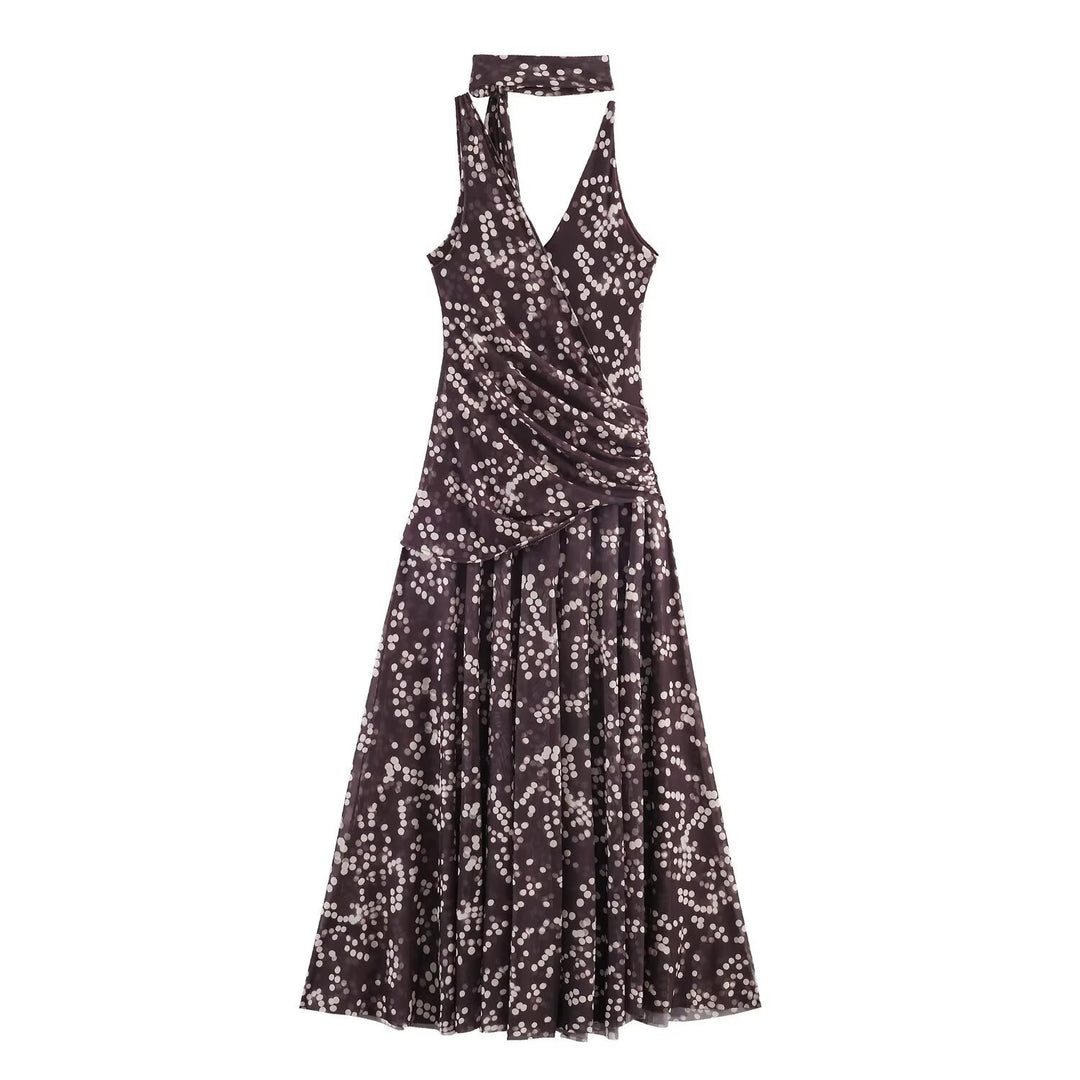 Damen Maxikleid mit floralem Rüschenversatz und elegantem V-Ausschnitt Echo Archiv