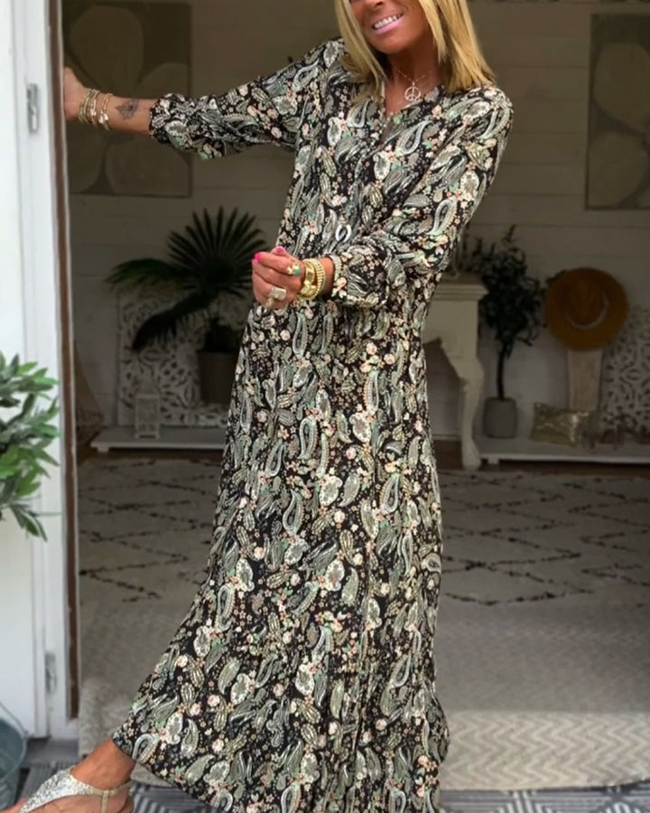 Damen nan Boho-Maxi-Kleid mit Paisley-Print, V-Ausschnitt, geraffter Taillenpasse und Volantstufen Echo Archiv