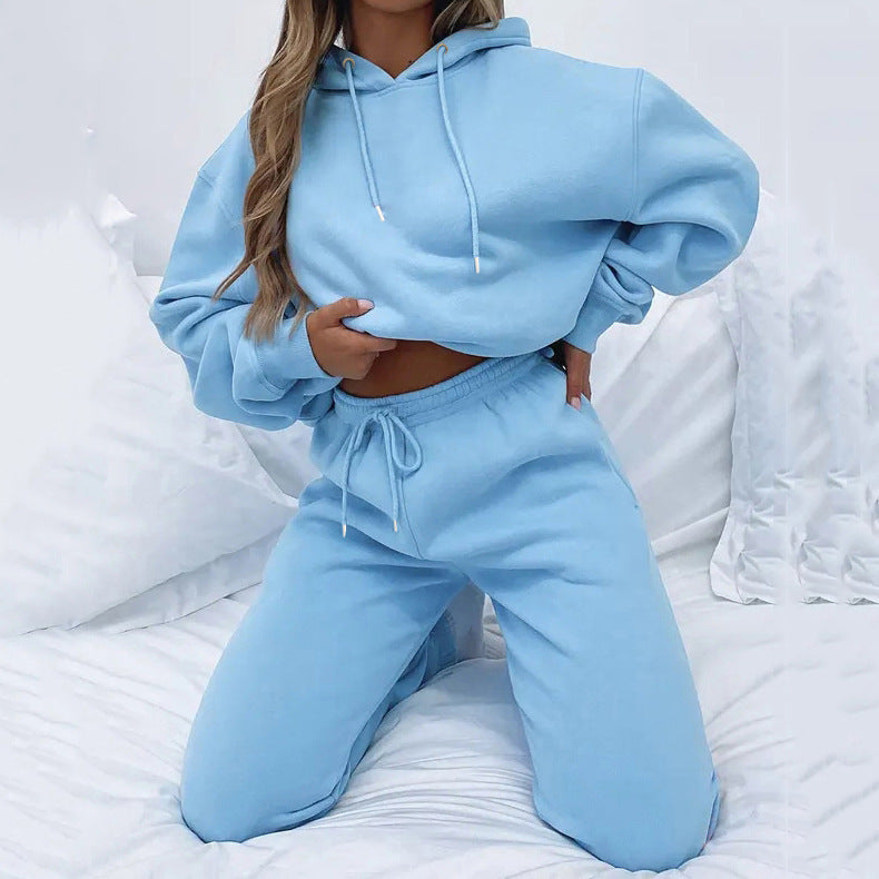 Damen nan Cropped Kapuzenjacke und High-Waist Jogginghose Set aus French Terry mit elastischem Bund Echo Archiv