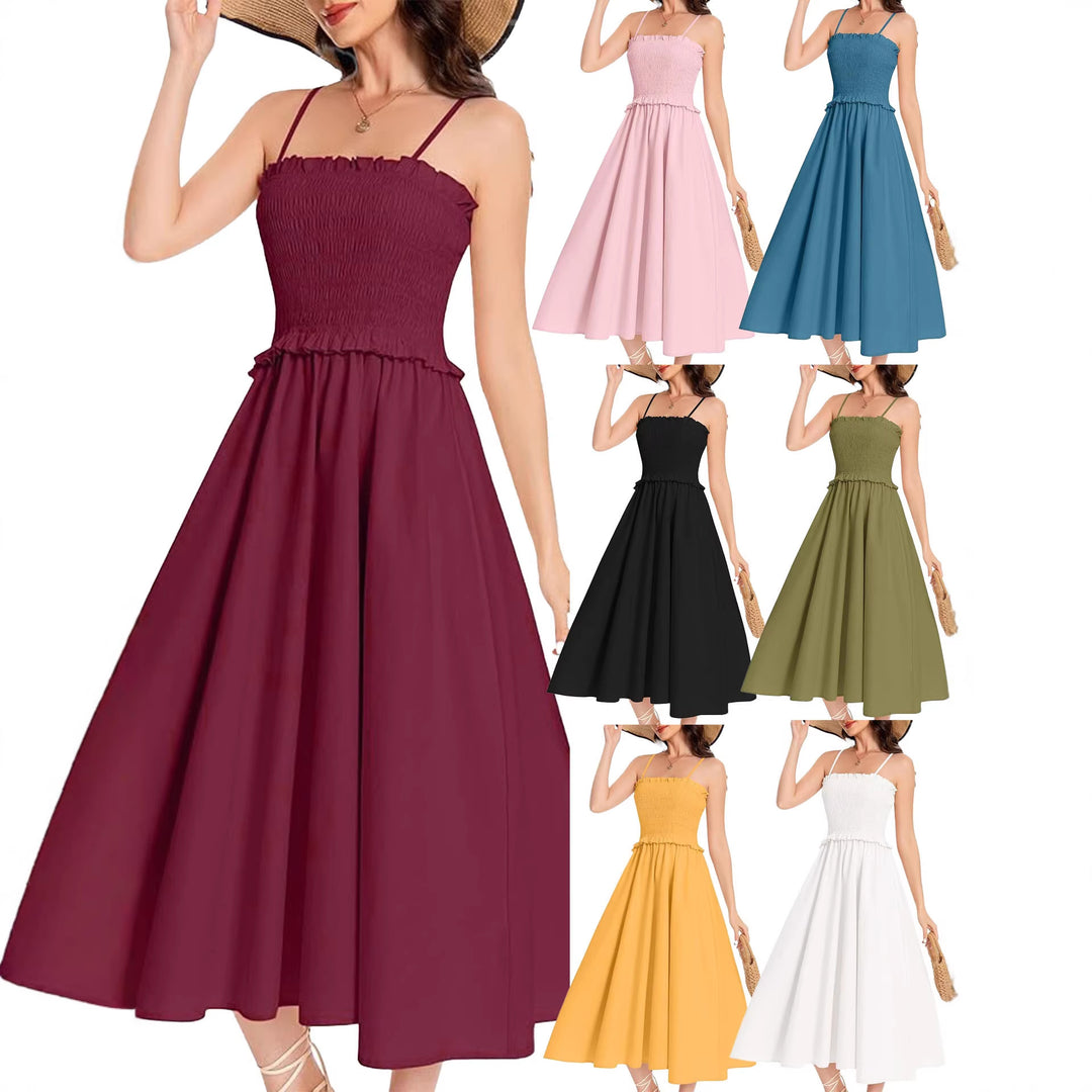 Damen Midi-Kleid mit elastischem Oberteil und weiten Rock Echo Archiv