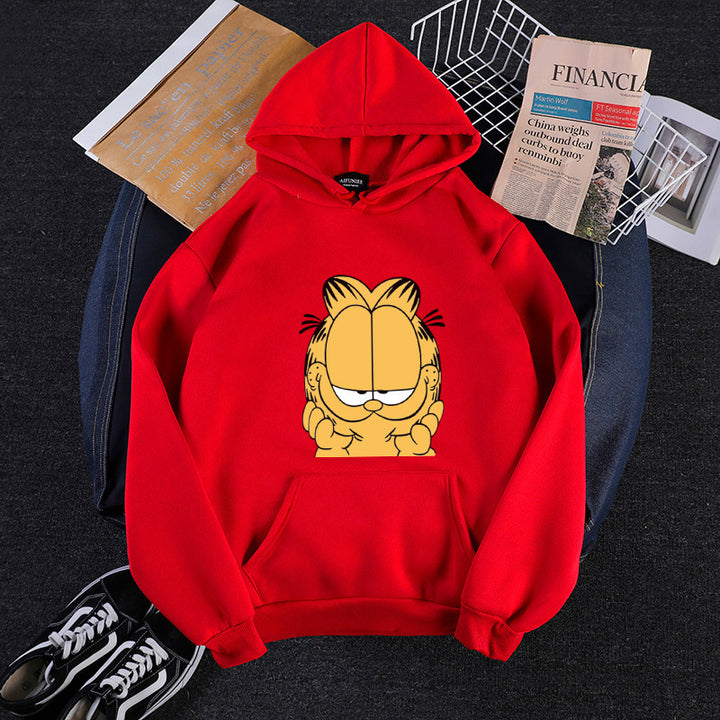 Unisex Kapuzensweatshirt mit großflächigem Comicgesicht-Print, weichem Fleece-Innenfutter und Kängurutasche – Auréline