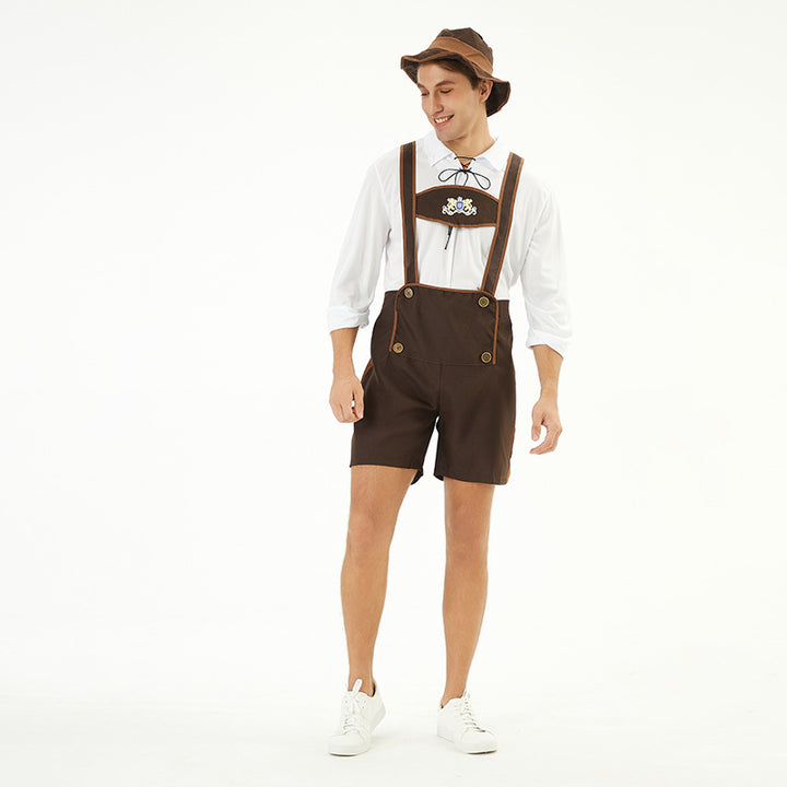 Herren nan traditionelle Kurzlederhose mit verstellbaren Trägern und dekorativem Brustlatz Echo Archiv