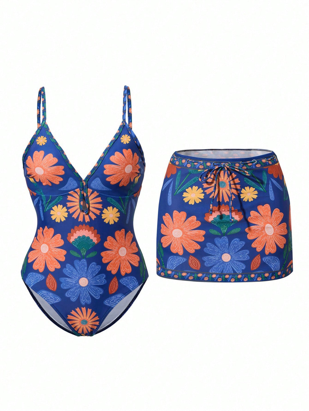 Damen Bikini-Set mit floralem Design und passendem Rock Echo Archiv