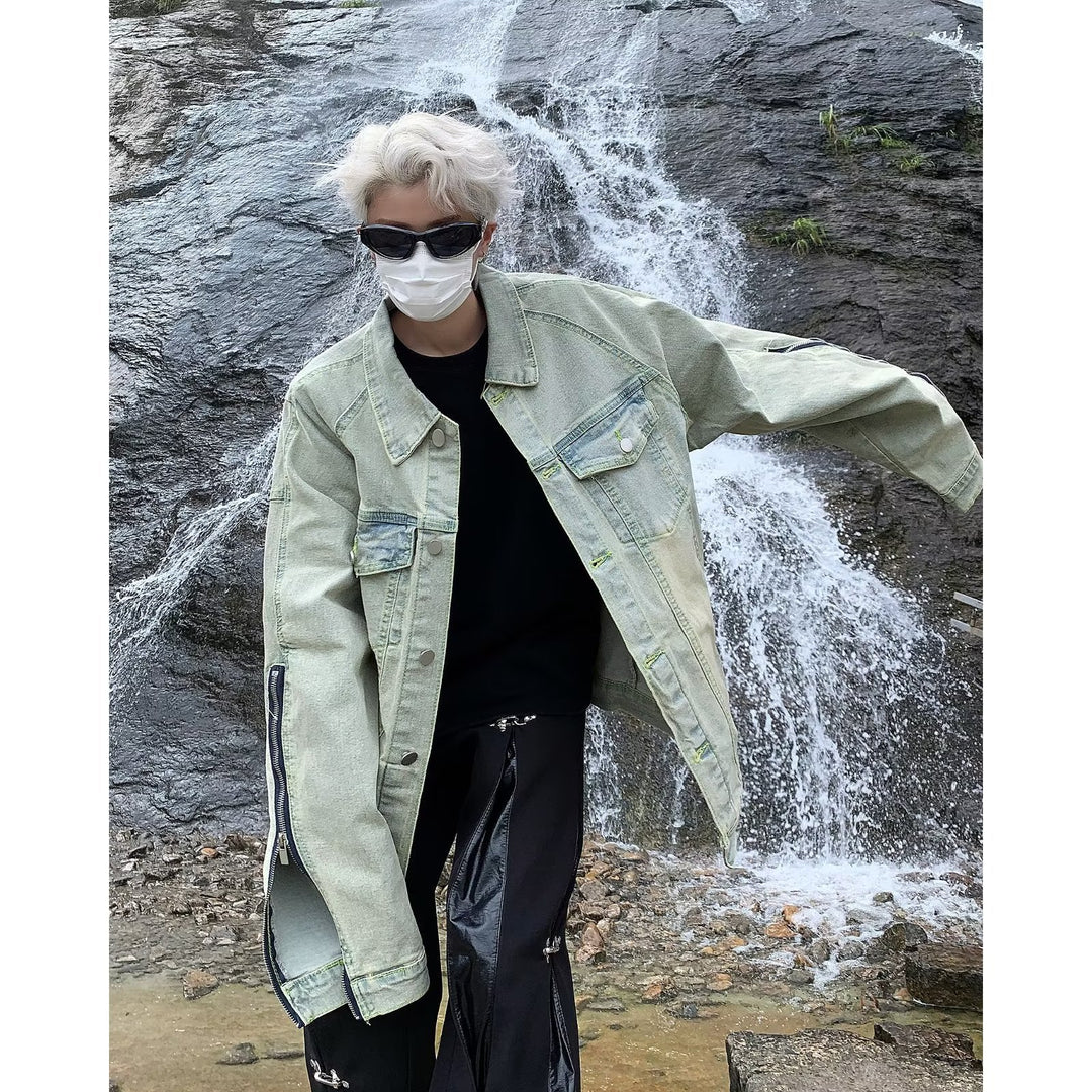 Unisex lässige Oversize-Jeansjacke mit einzigartigem Schnitt und praktischen Taschen Echoarchiv