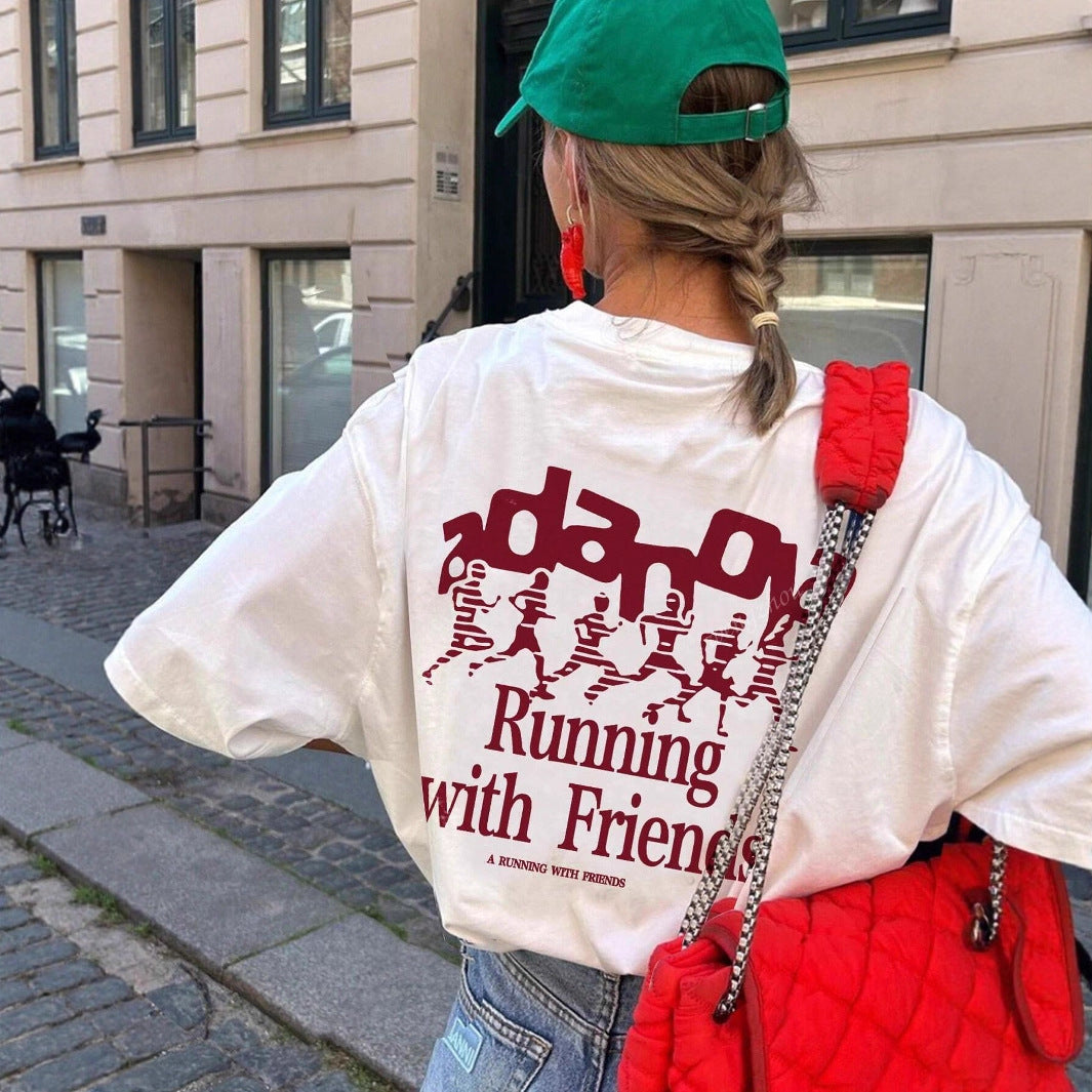 Damen Oversized T-Shirt mit kreativem Schriftzug und lässigem Schnitt Echo Archiv