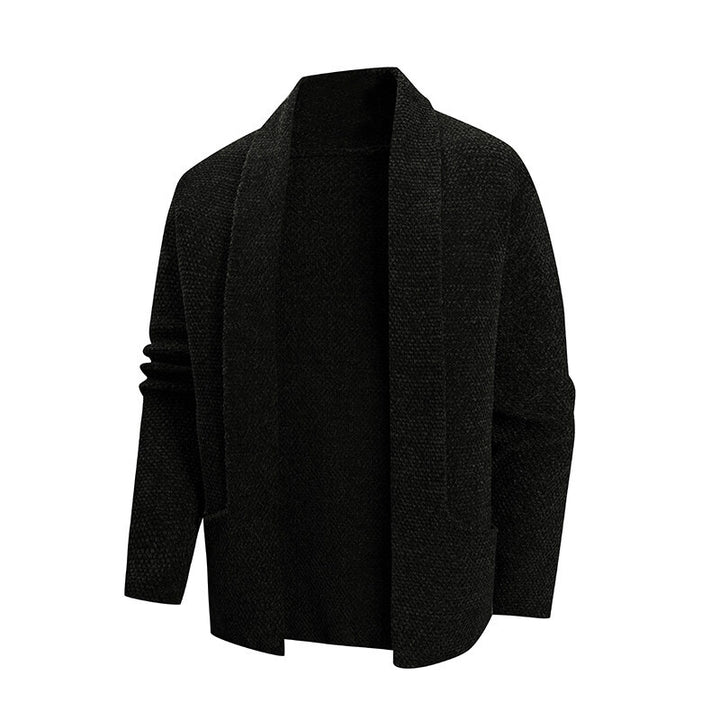 Herren nan offener Strickmantel mit weitem Fallendem Schalkragen und aufgesetzten Eingrifftaschen Echo Archiv