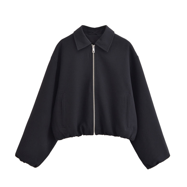 Damen Cropped Bomberjacke mit Ballonärmeln, Stehkragen und elastischem Saum Echo Archiv