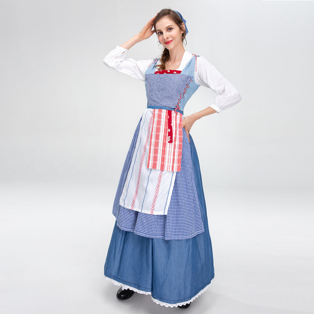 Damen nan ländliches Trachtenkleid mit Latzmieder und mehrlagiger Schürze Echo Archiv