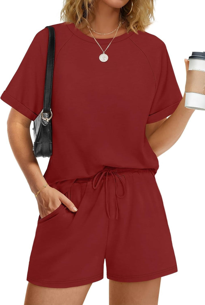 Damen lässiger Kombi aus T-Shirt und Shorts mit elastischem Bund Echoarchiv
