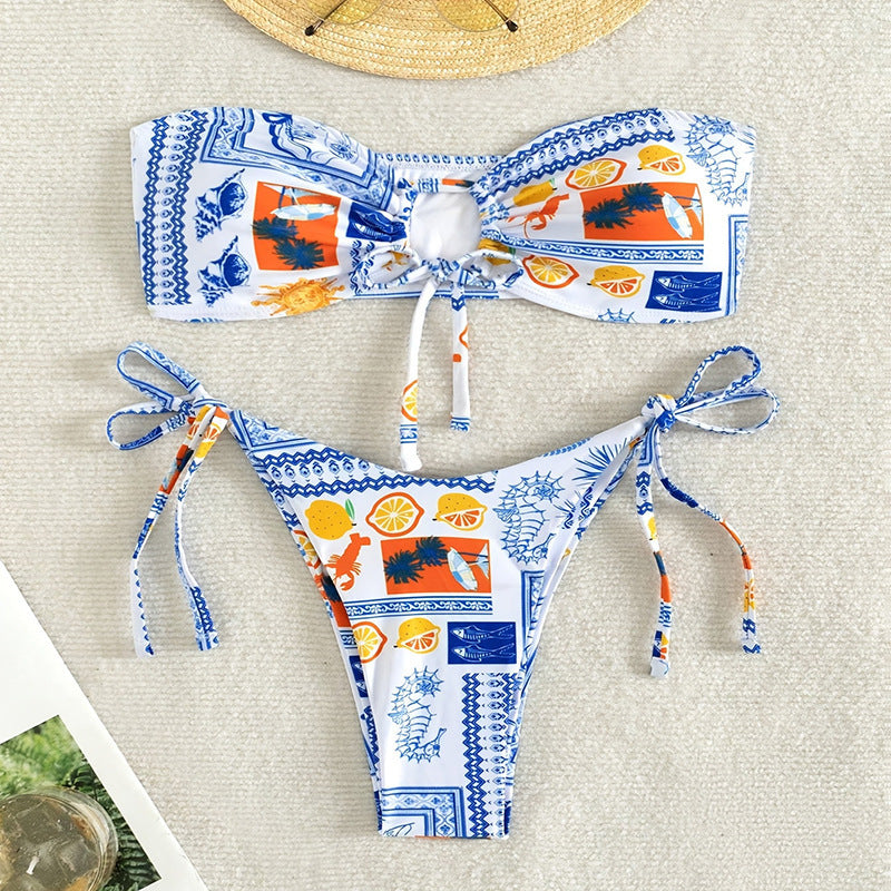 Damen Bandeau-Bikini mit verspieltem Muster und anpassbarem Bindesystem Echo Archiv