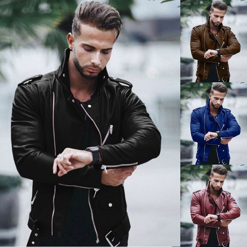 Herren nan stylische Bikerjacke aus Kunstleder mit asymmetrischem Reißverschluss und tailliertem Schnitt Echo Archiv