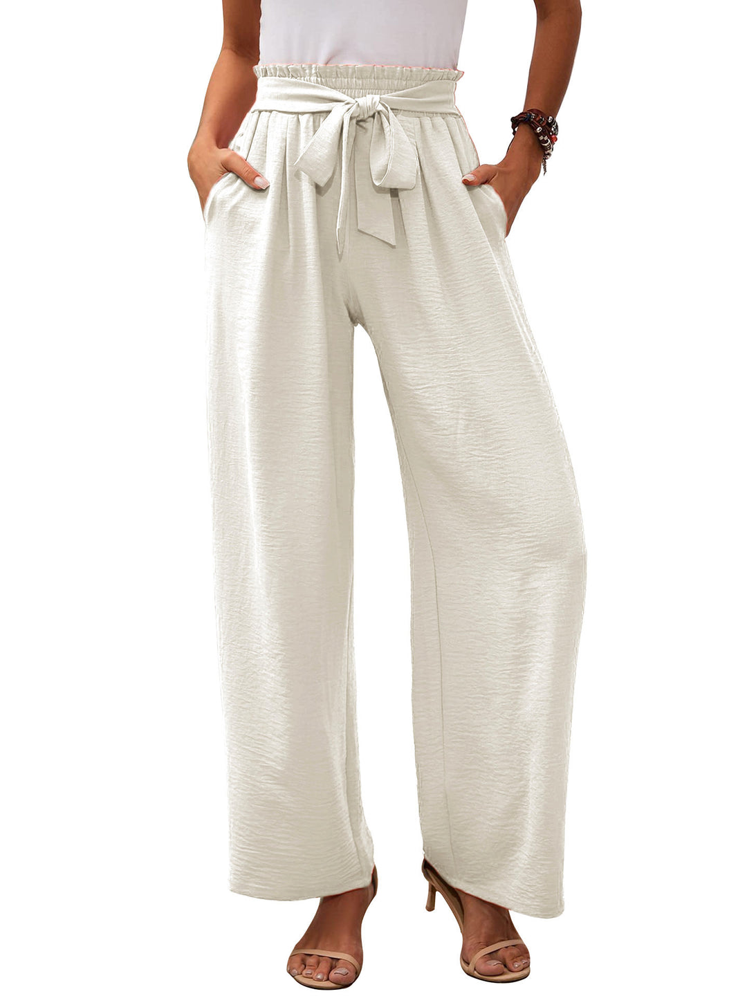 Damen Paperbag-Hose mit weitem Bein, elastischer Taille und Bindegürtel Echoarchiv