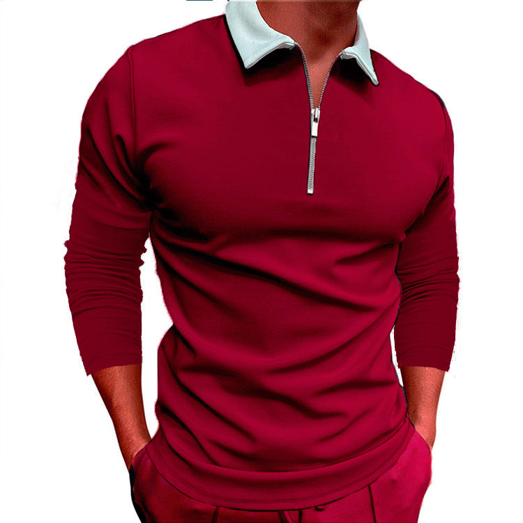 Herren sportlicher Pullover mit 1/4 Reißverschluss und kontrastierendem Kragen Echoarchiv