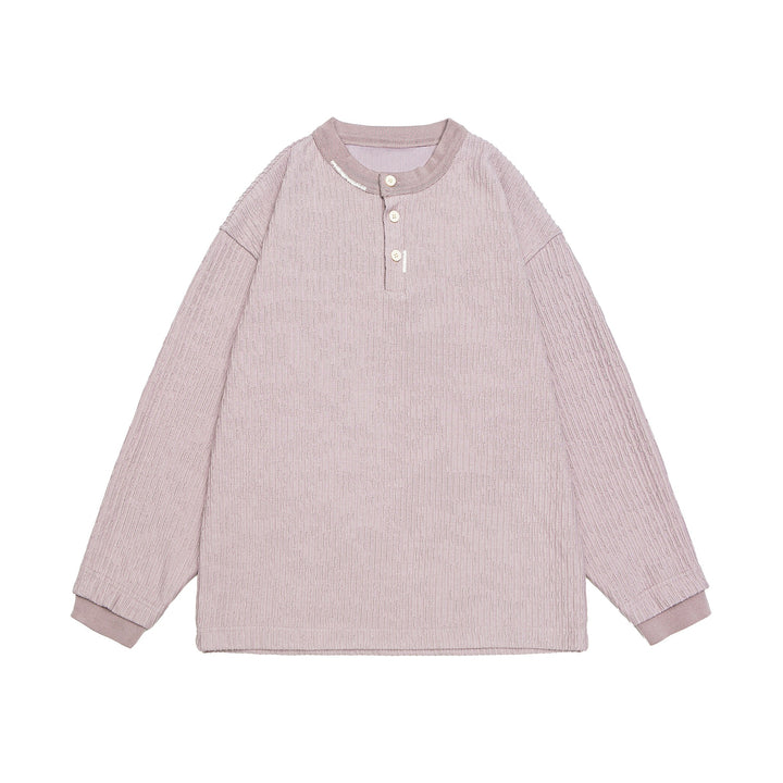 Unisex Gerippter Henley-Pullover mit Knopfleiste Oversize-Schnitt Echoarchiv