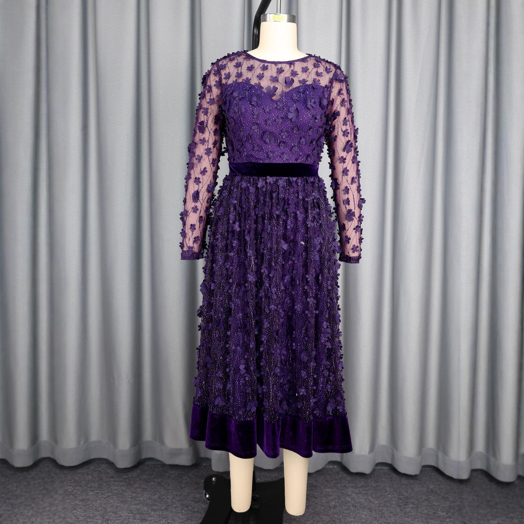 Damen elegantes A-Linien Abendkleid mit floralen Spitzenapplikationen Echo Archiv