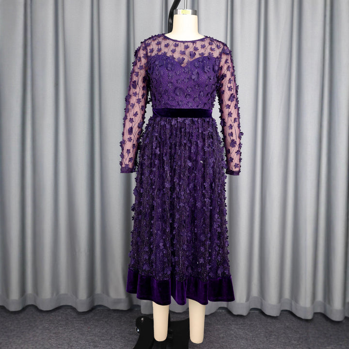 Damen elegantes A-Linien Abendkleid mit floralen Spitzenapplikationen Echo Archiv