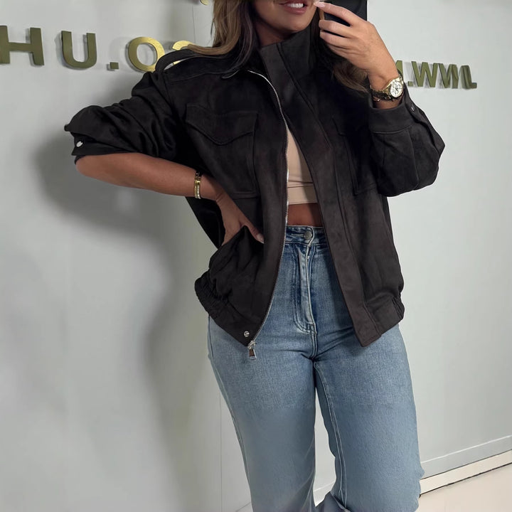 Damen Modische Wildlederjacke mit lässigem Schnitt