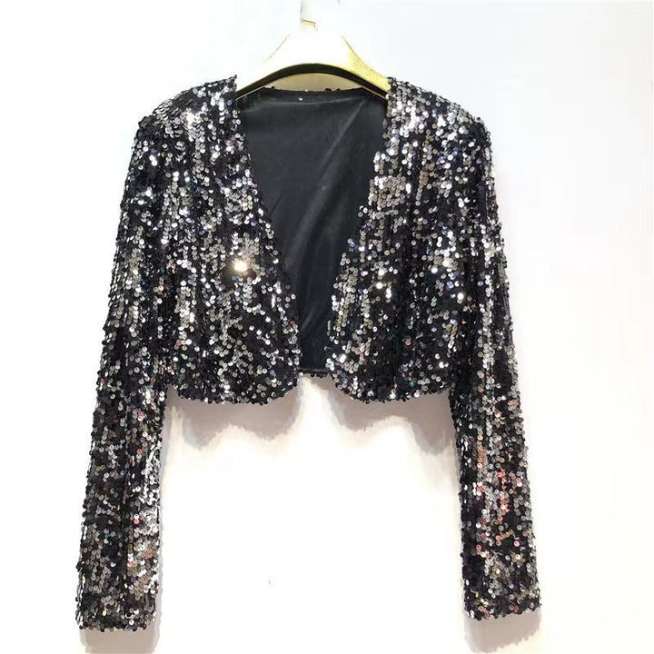 Damen Glitzernde Paillettenjacke mit Langem Arm und Offenem Schnitt Echoarchiv