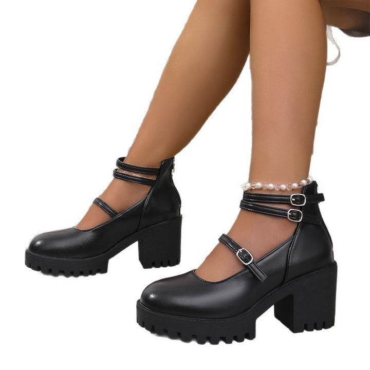 Damen Mary-Jane-Schuhe mit profiliertem Plateau, klobigem Blockabsatz und verstellbaren Riemen – Lioré