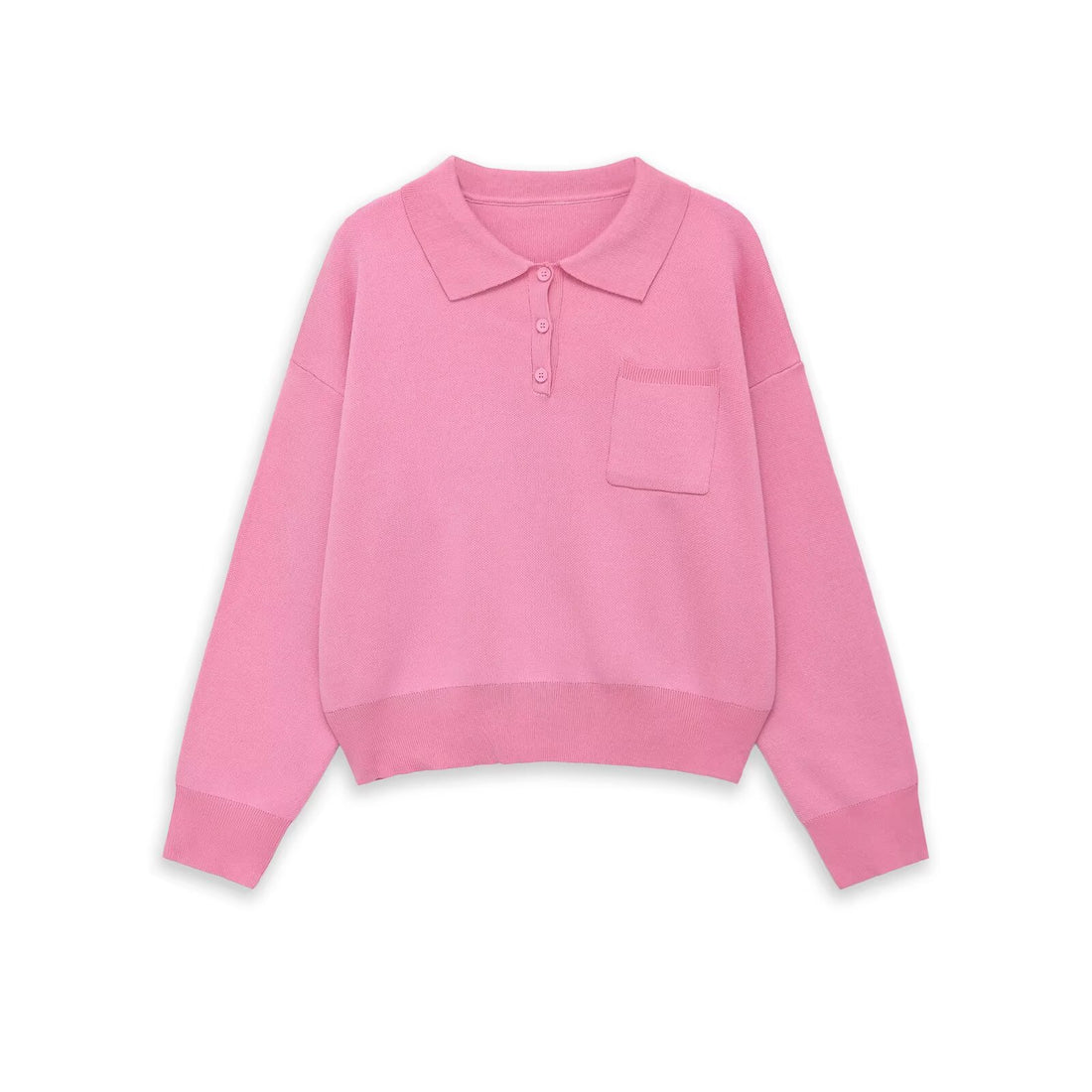 Damen Strick-Polo-Pullover mit Knopfleiste, Brusttasche und überschnittener Schulter Echo Archiv